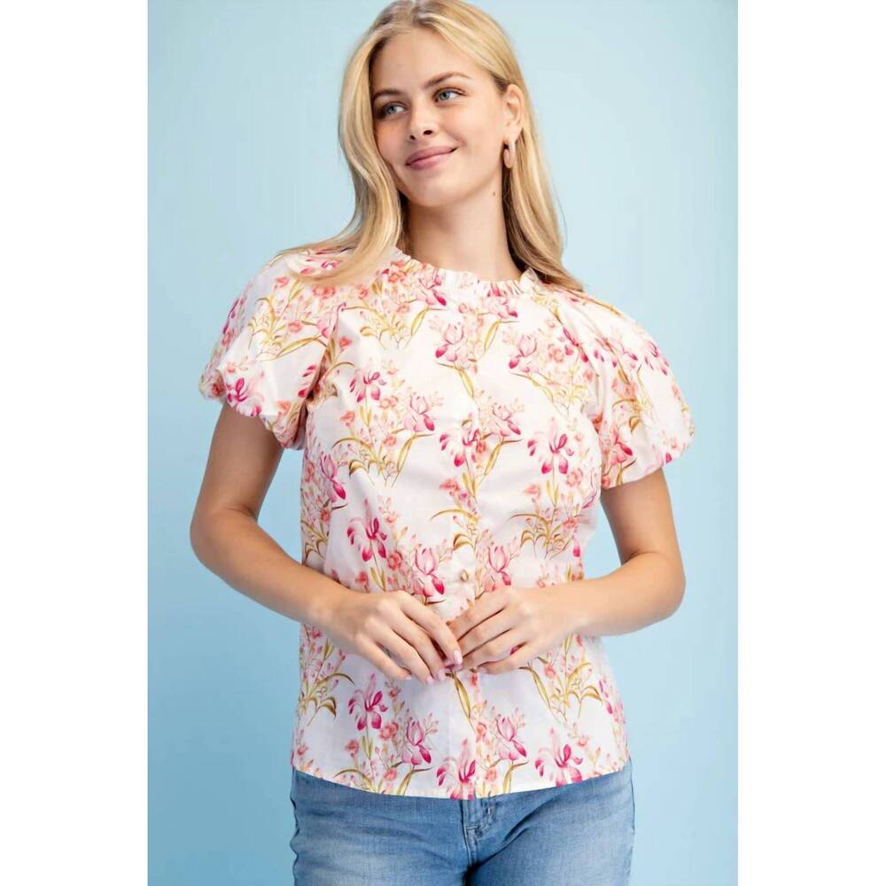 NEW GIGIO floral button down top in berry mix